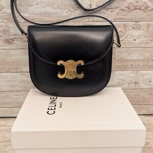 Celine Triomphe black leather crossbody bag